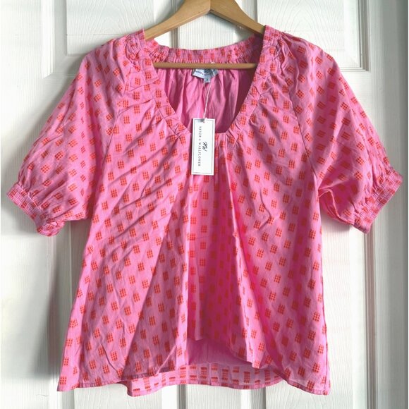 NWT size S‎ Never A Wallflower pink 9 dot punch marakesh blouse top short slv - Picture 2 of 11